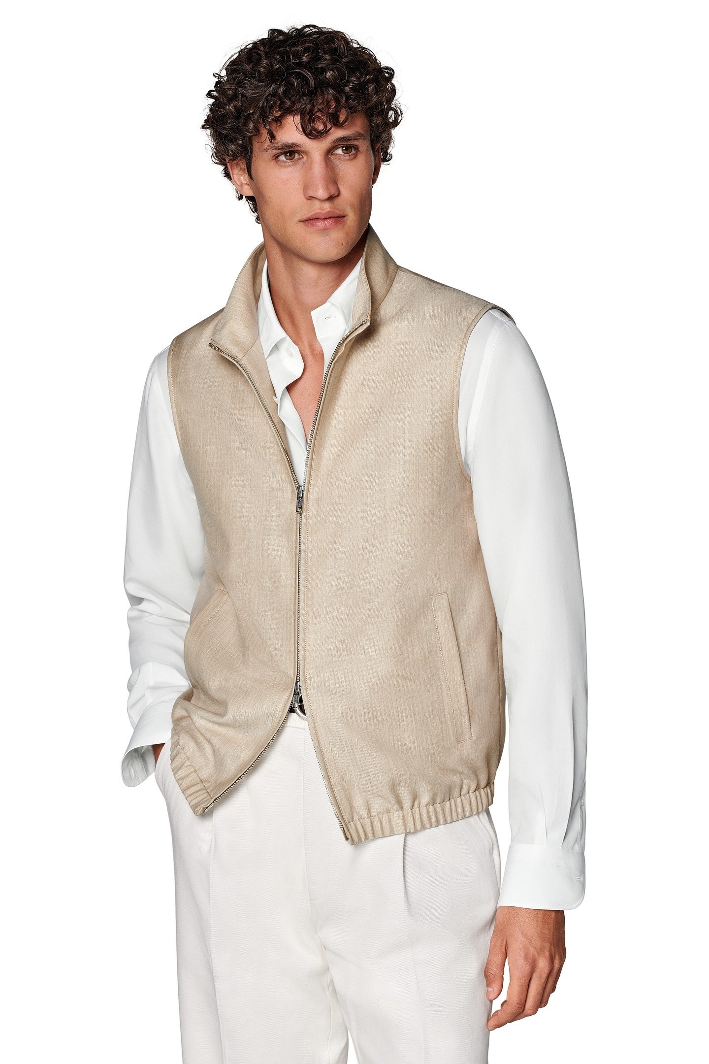 ZIP VEST-SAND-WOOL MOHAIR SAND 1