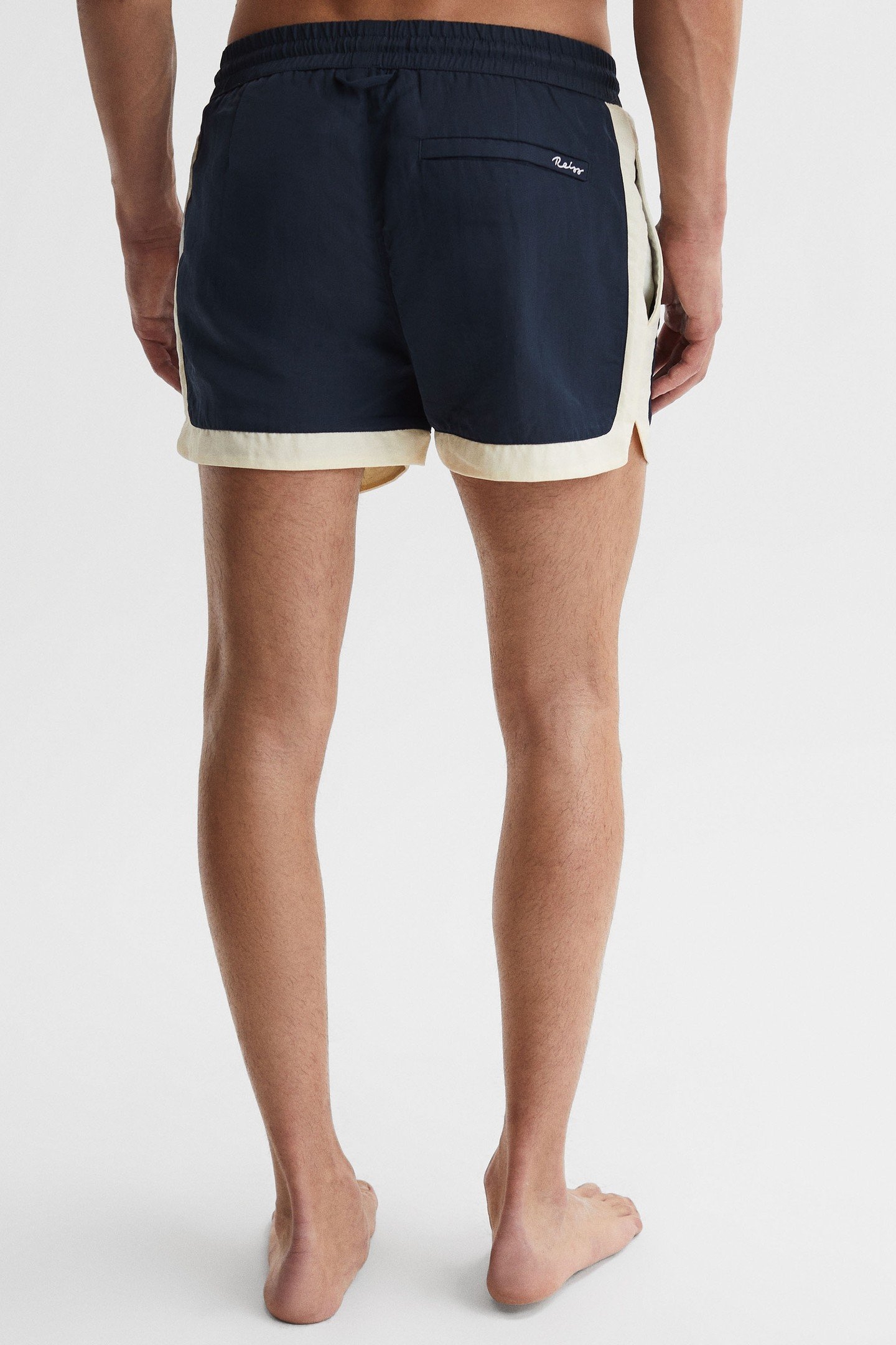 DRAWSTRING CONTRAST BORDER SWIMSHORT NAVY/WHITE 5