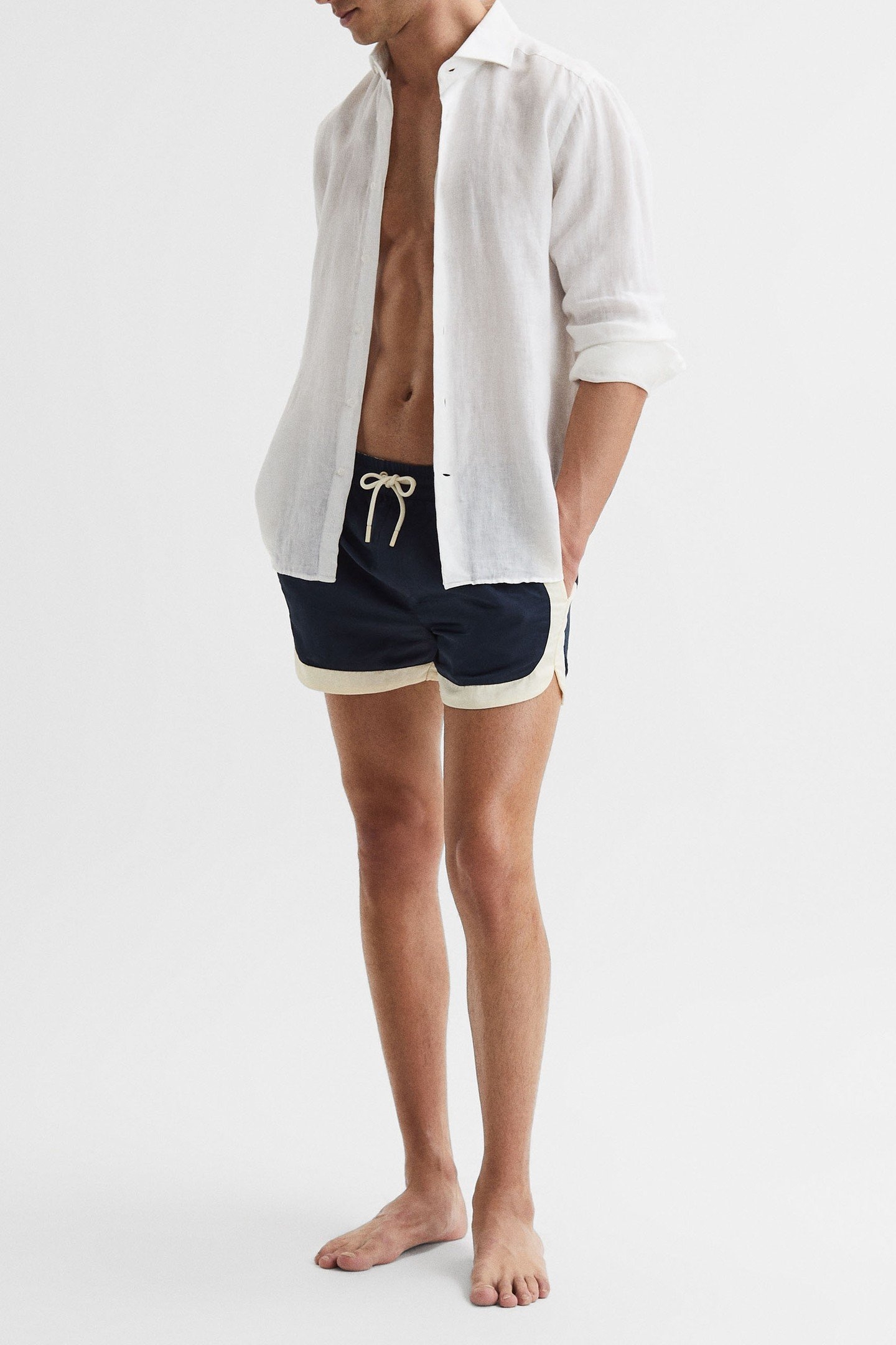 DRAWSTRING CONTRAST BORDER SWIMSHORT NAVY/WHITE 7