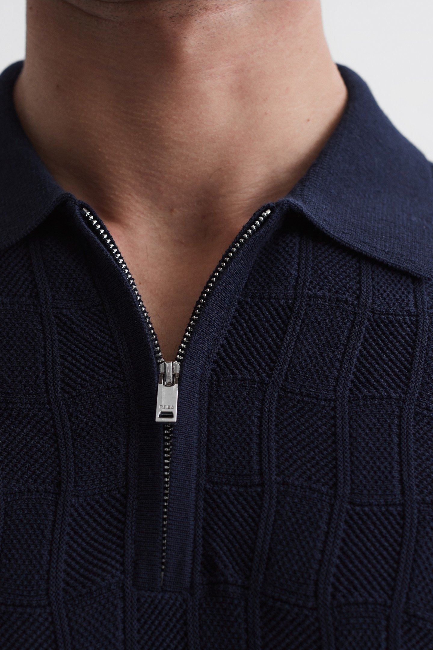 SHORTSLEEVE TEXTURED HALF ZIP POLO NAVY 5