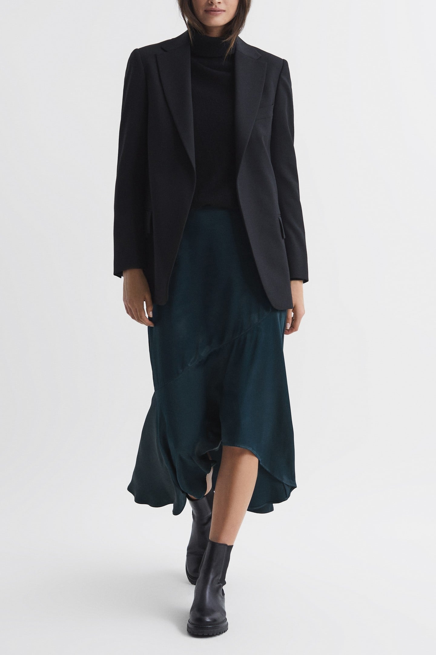 ASYMMETRIC SLIP SKIRT TEAL 1