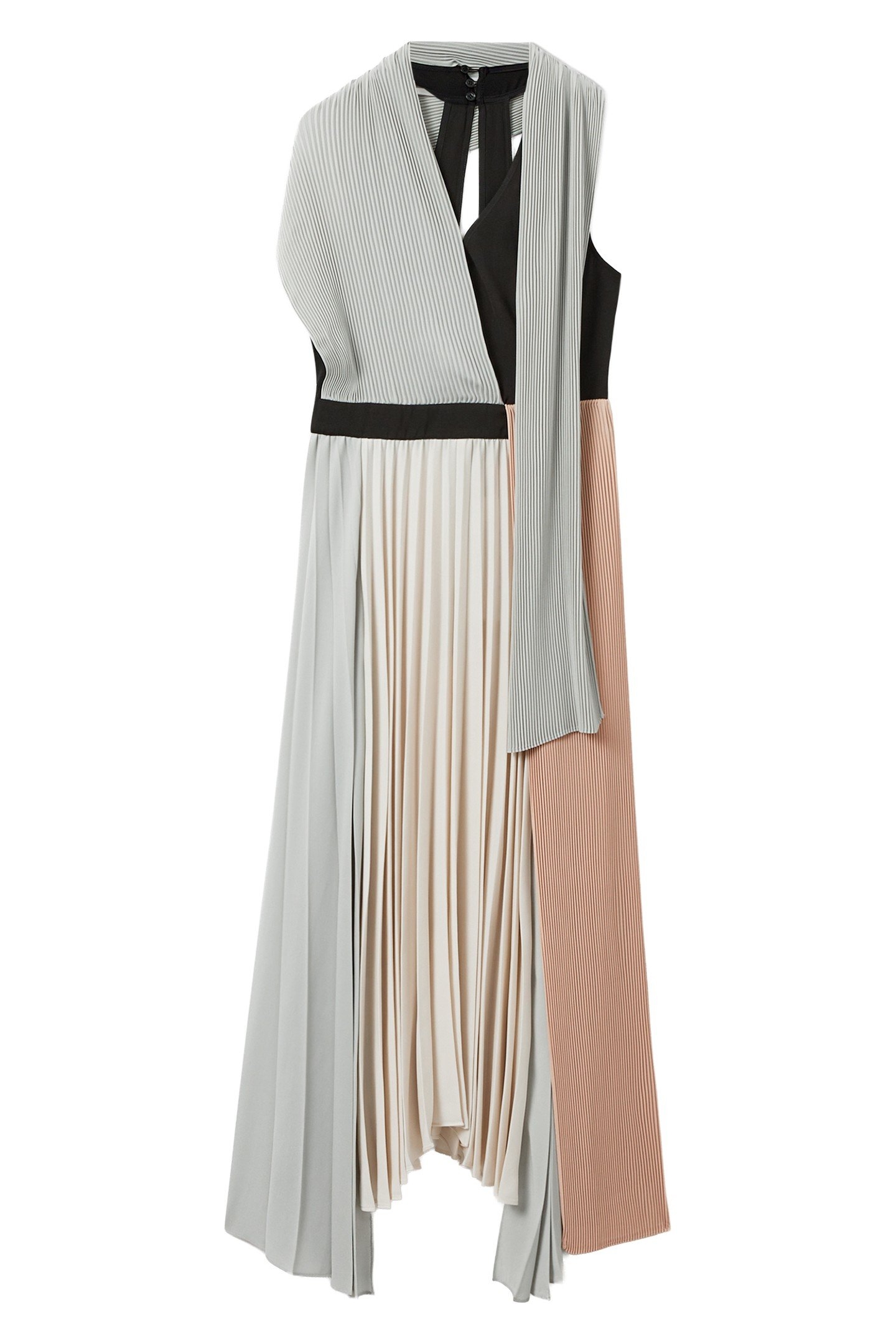 COLOUR BLOCK PLEATED MIDI DRESS PINK/CREAM 1