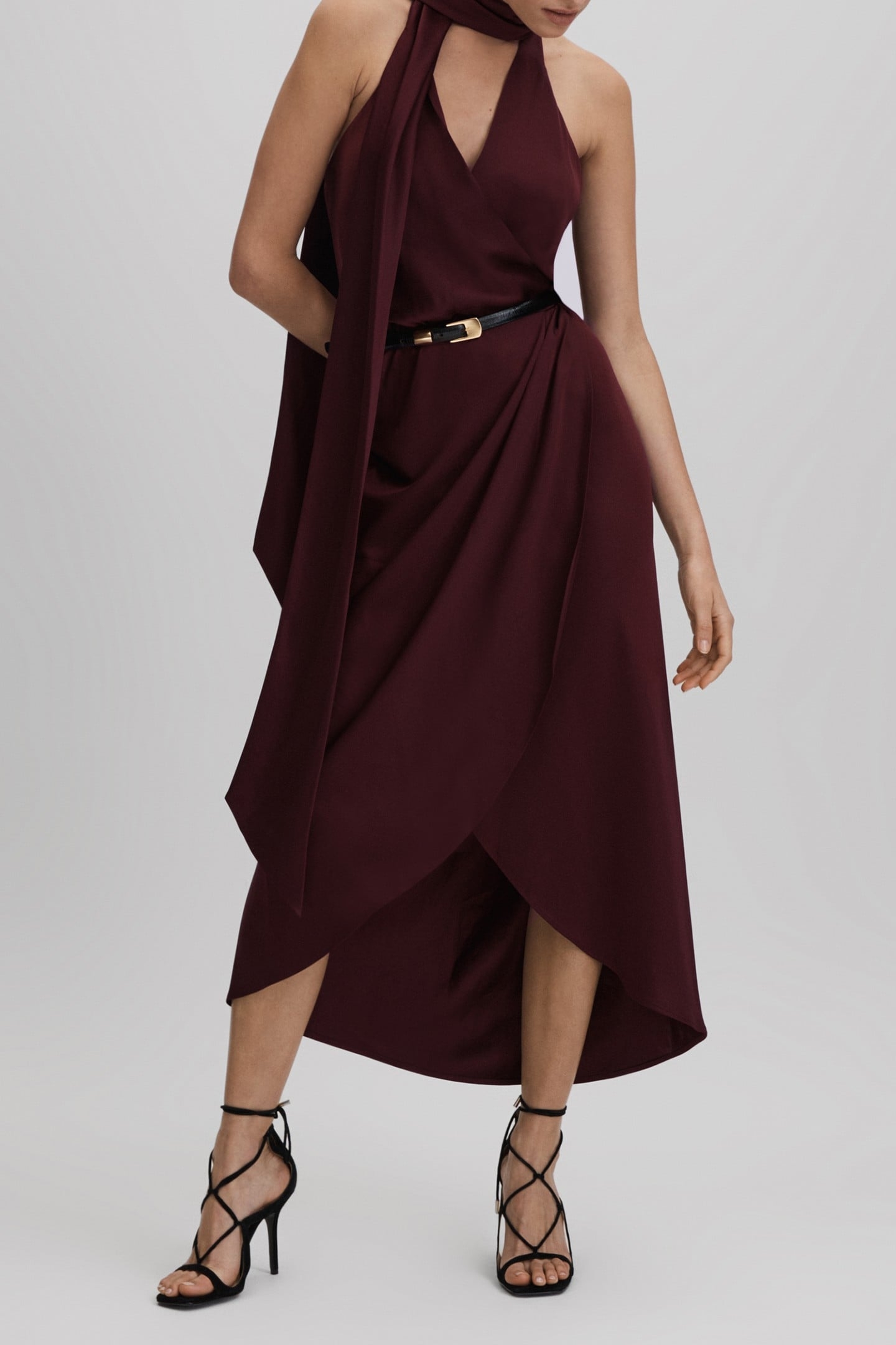SATIN DRAPE OCCASION DRESS BURGUNDY 1
