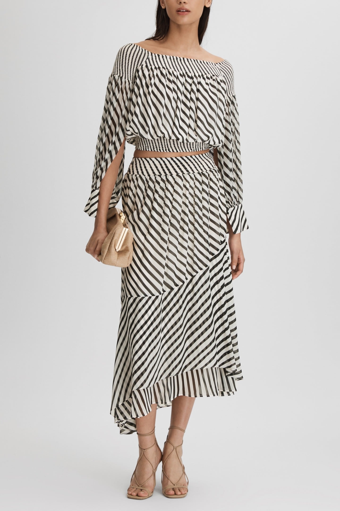 STRIPE ASYMMETRIC MIDI SKIRT BLACK/CREAM 1