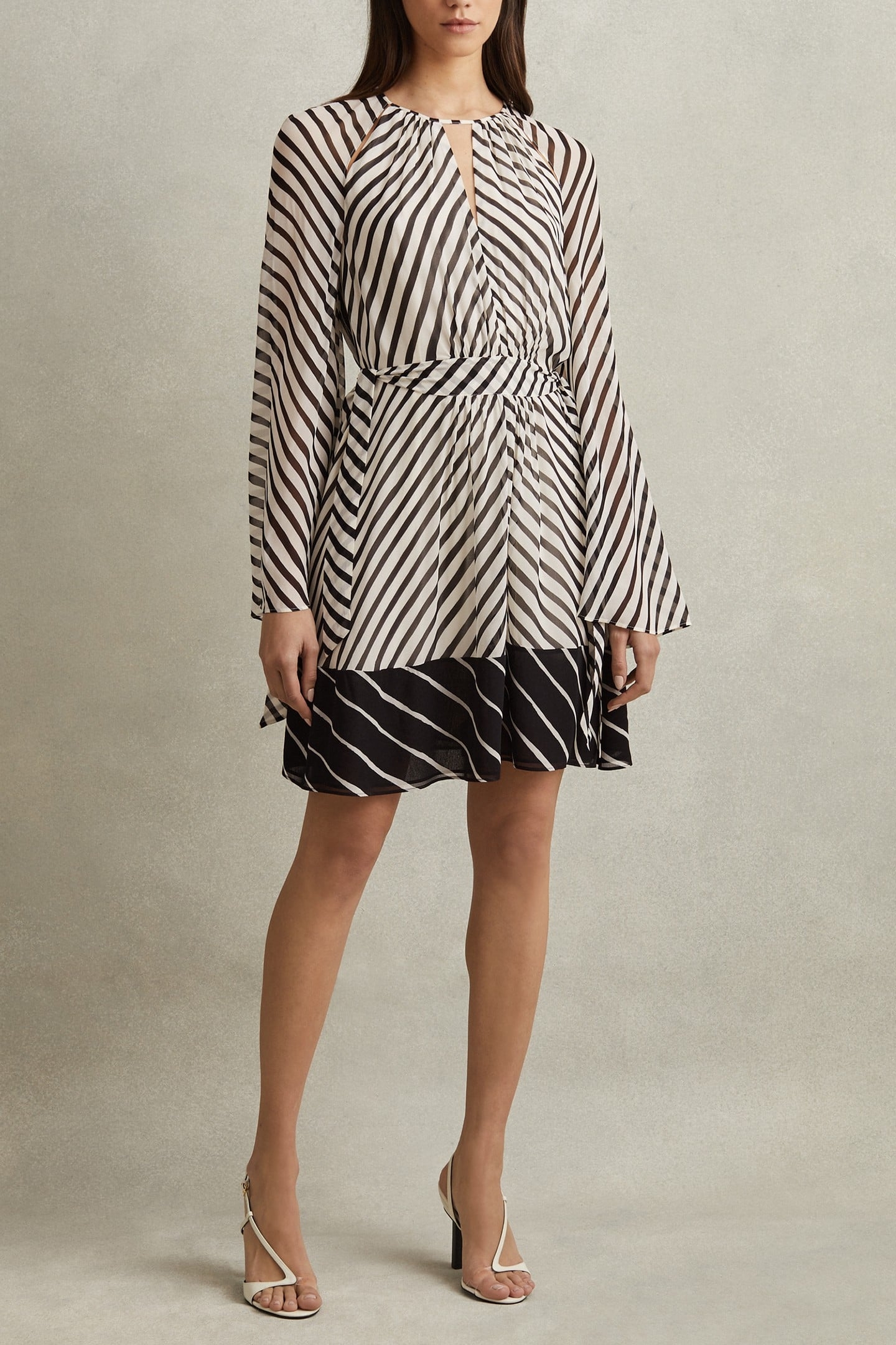 COLOR BLOCK STRIPE PRINT FLIPPY DRESS BLACK/NEUTRAL 2