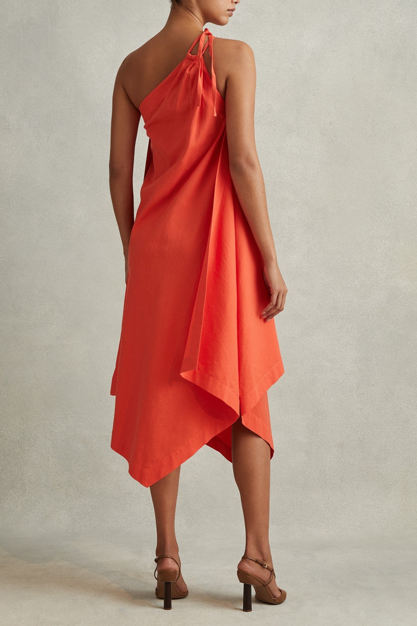 ONE SHOULDER LINEN DRESS ORANGE 2