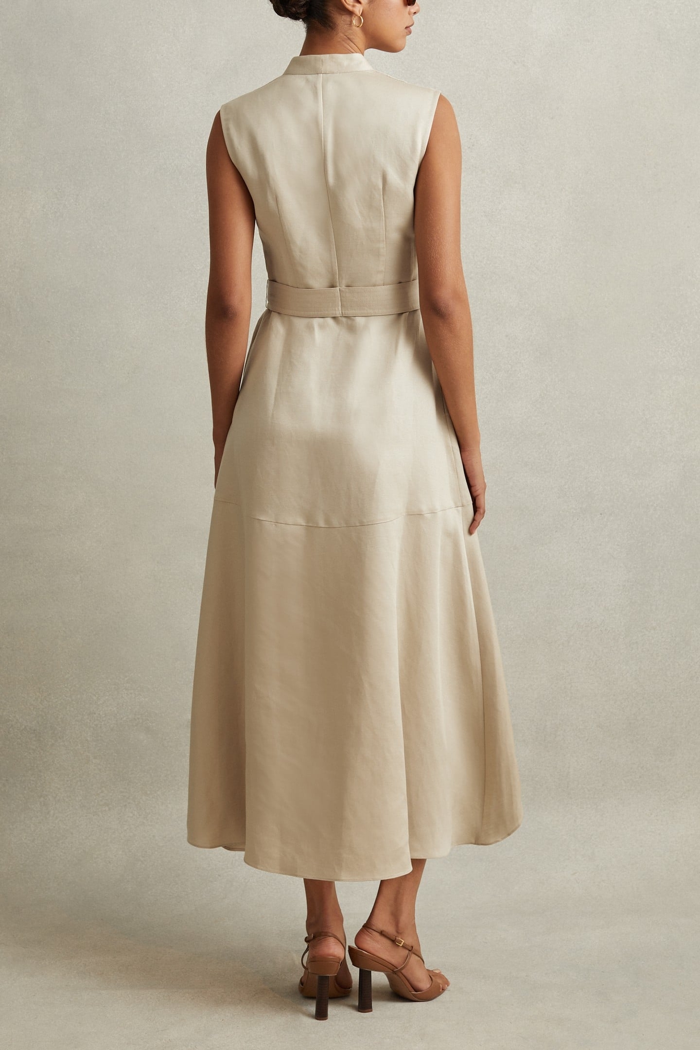 LINEN BELT DETAIL MIDI DRESS NEUTRAL 3