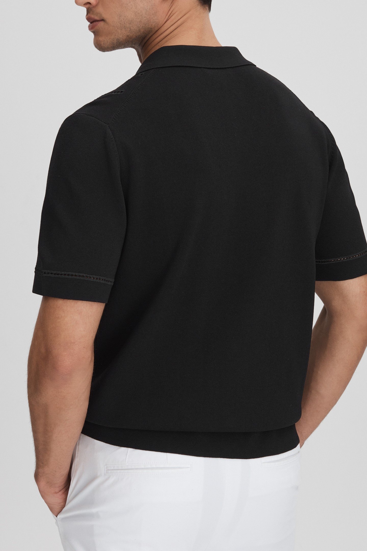 SHORTSLEEVE EMBROIDERED FRAME DETAIL CUBAN SHIRT BLACK 5