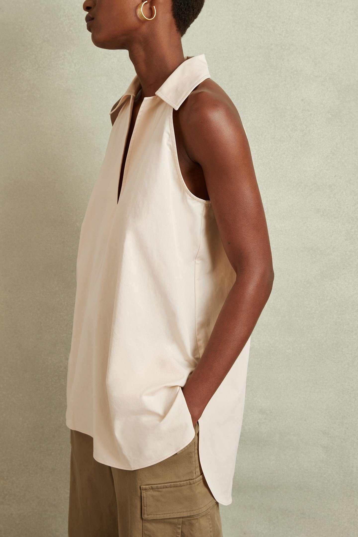 COTTON COLLAR SLEEVELESHORTSLEEVE TOP NEUTRAL 2