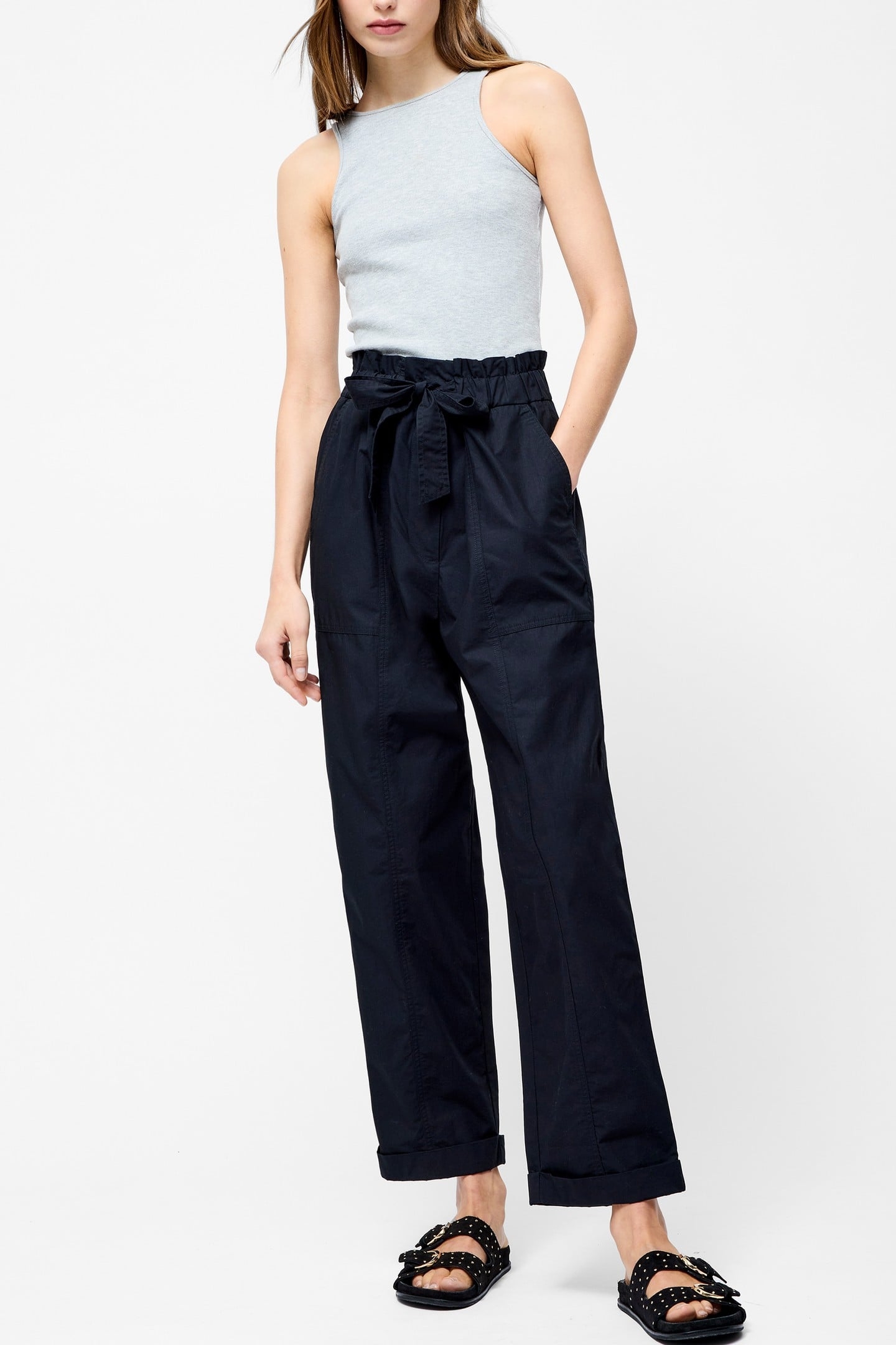 COTTON PAPER BAG TROUSER BLACK 1