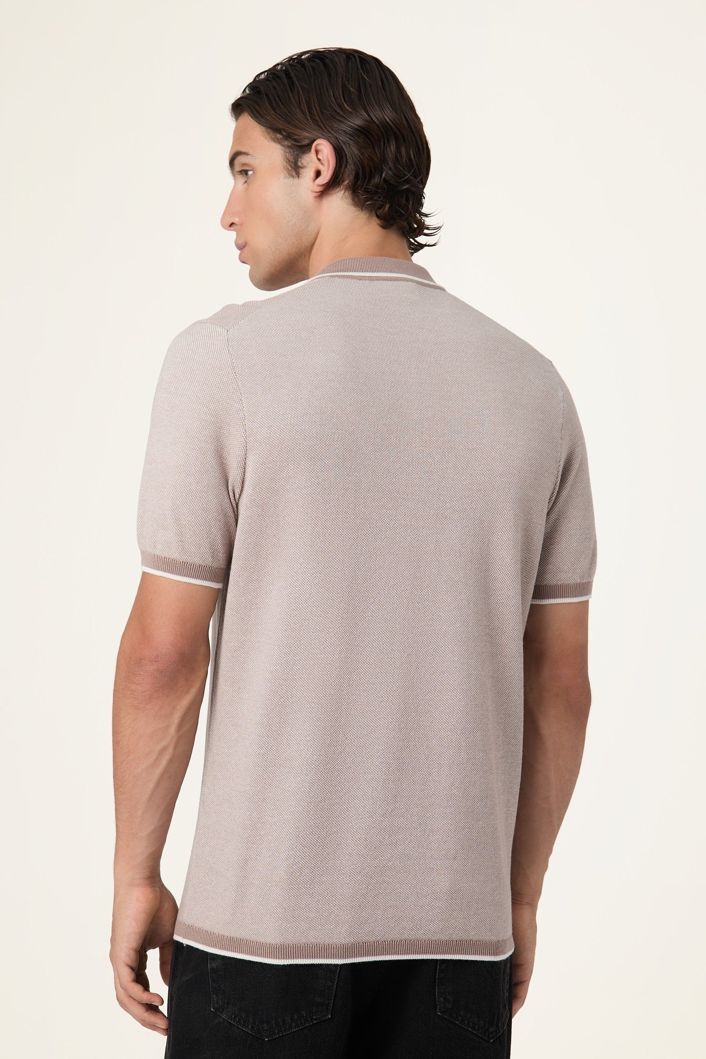 LUCINO REGULAR KNIT POLO SHIRT TAUPE GRAY MELANGE 3