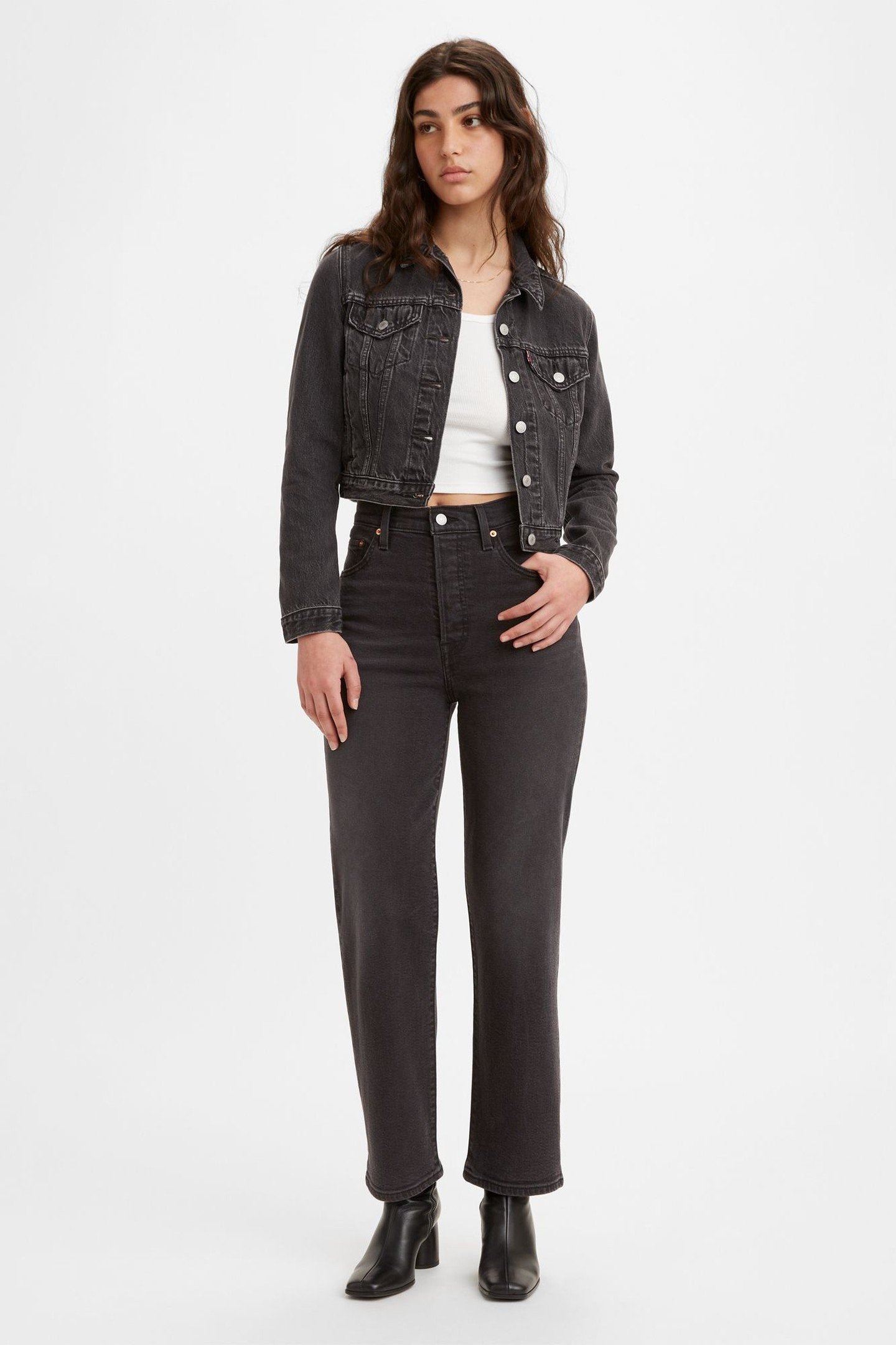 RIBCAGE STRAIGHT ANKLE JEANS BLACK 1