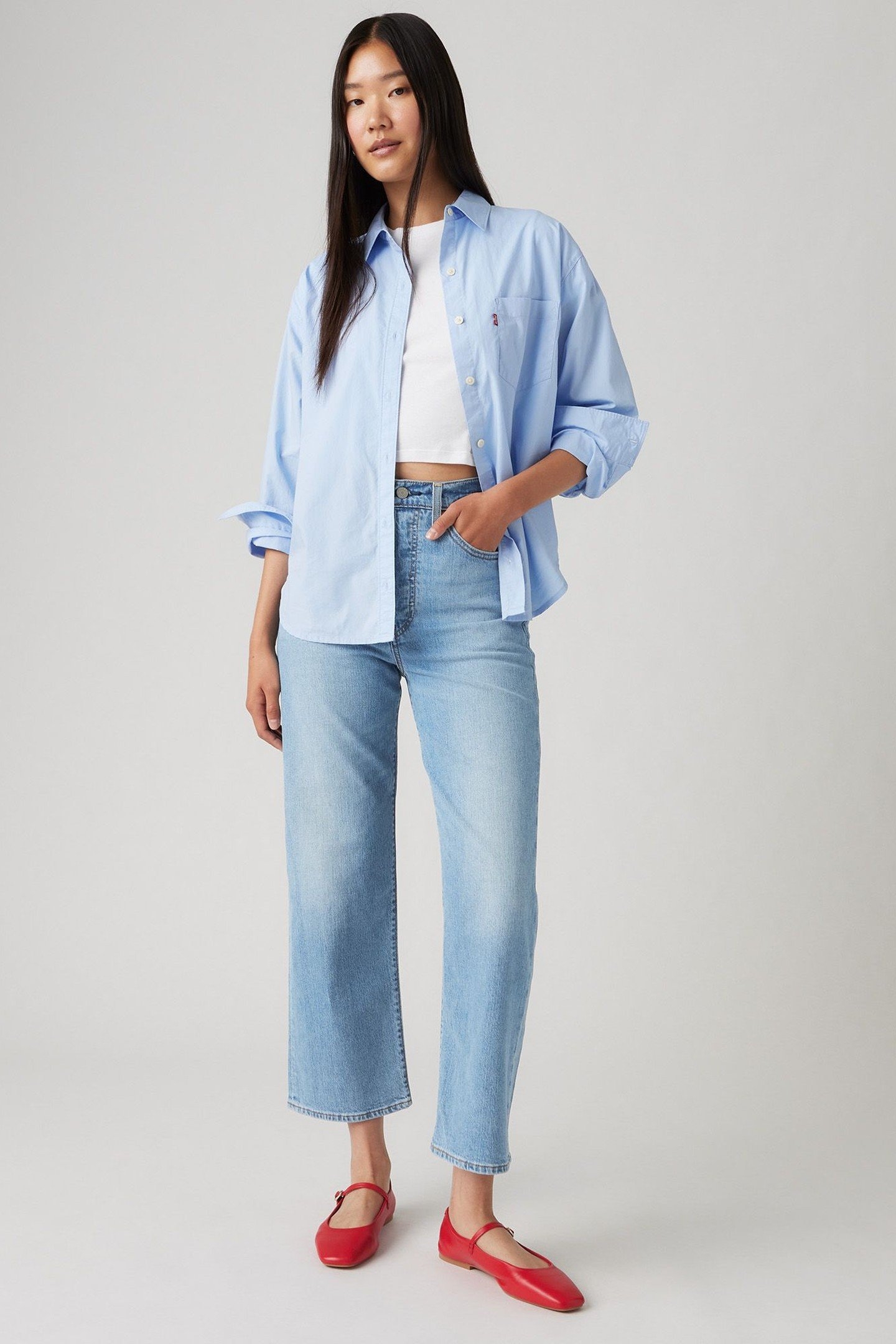 RIBCAGE STRAIGHT ANKLE COTTON LINEN JEANS MED INDIGO 1