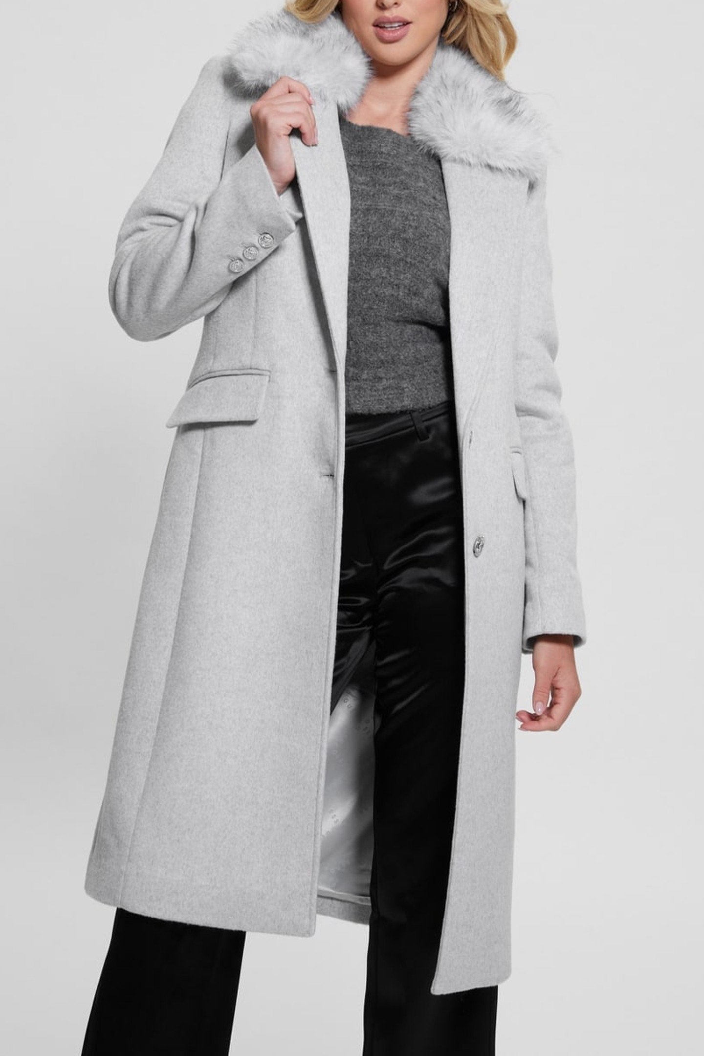 NANCY FIT COAT FAUX LIGHT MELANGE GREY M 4