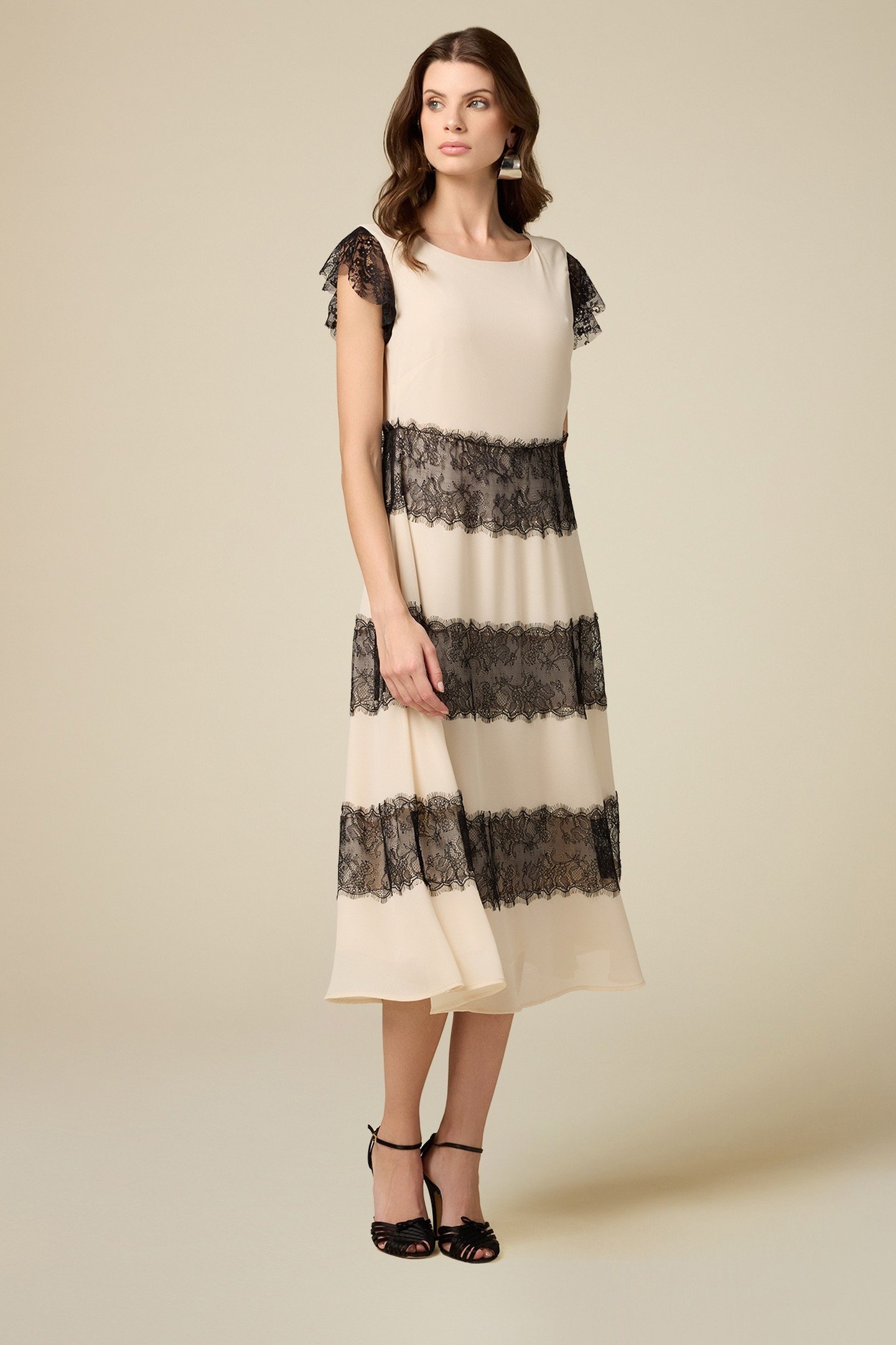DRESS WITH CONTRASTING COLOUR LACE BEIGE 1