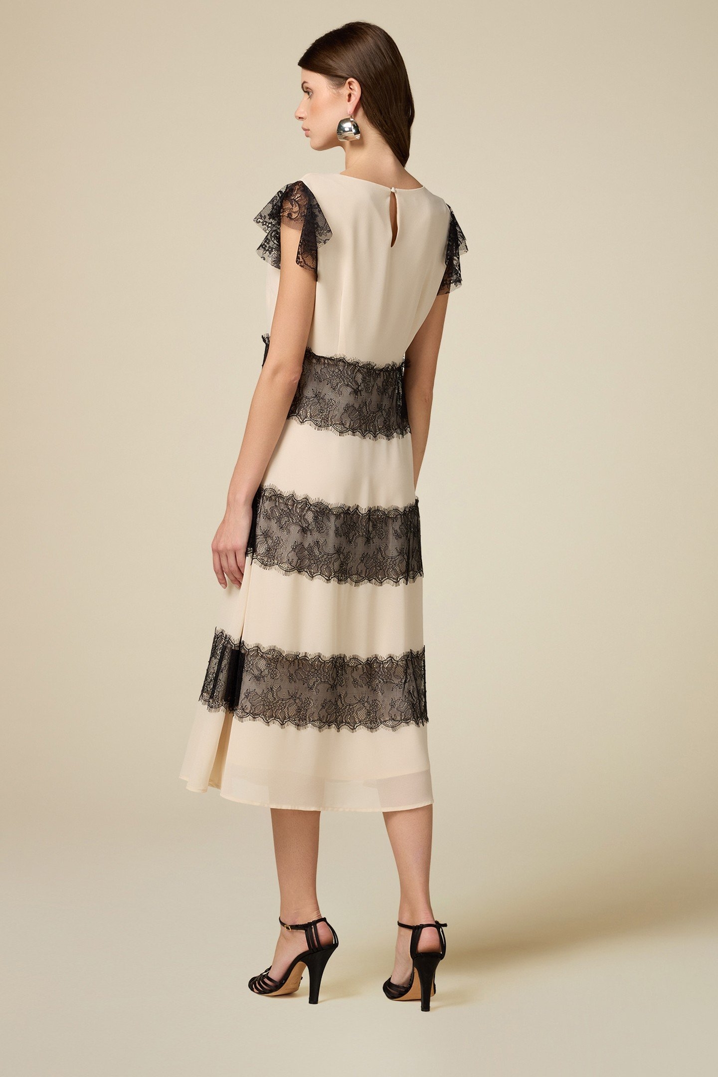 DRESS WITH CONTRASTING COLOUR LACE BEIGE 2
