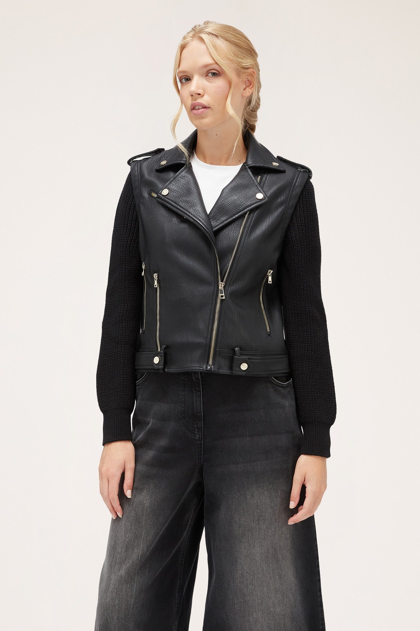 BIKER JACKET WITH KNIT SLEEVES BLACK 1