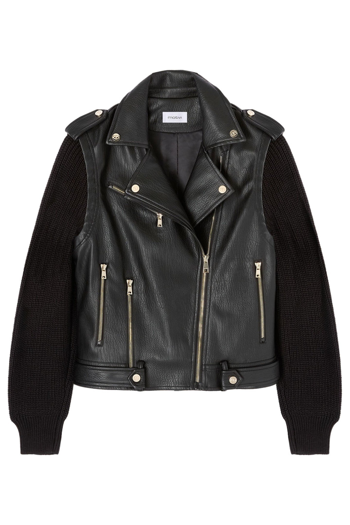 BIKER JACKET WITH KNIT SLEEVES BLACK 4
