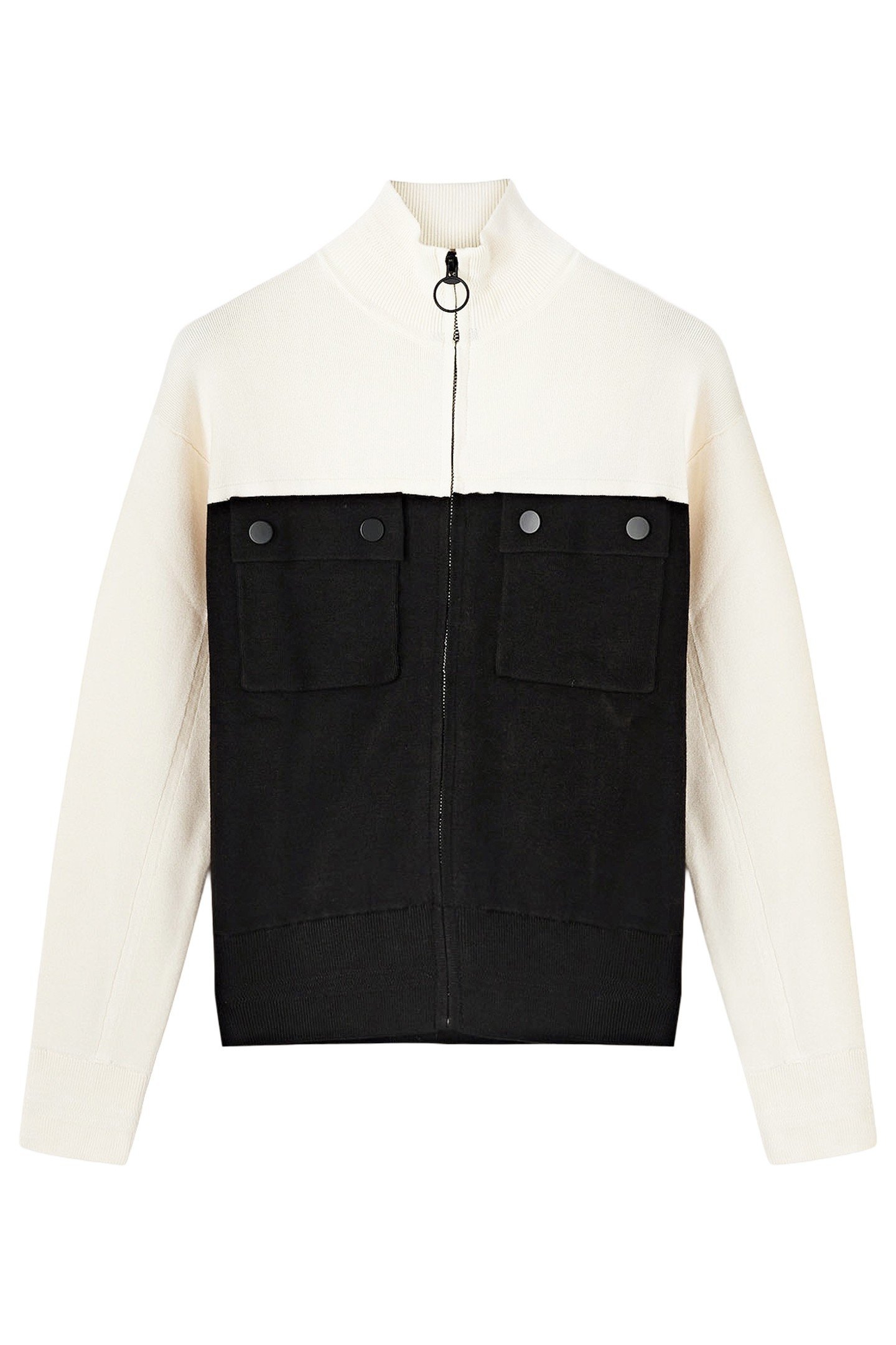 TWO-TONE CARDIGAN WITH POCKETS BLACK 4