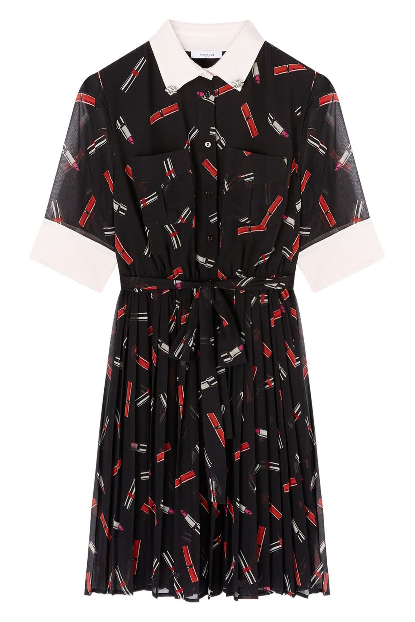 LIPSTICK PATTERN GEORGETTE CHEMISIER DRESS BLACK 4