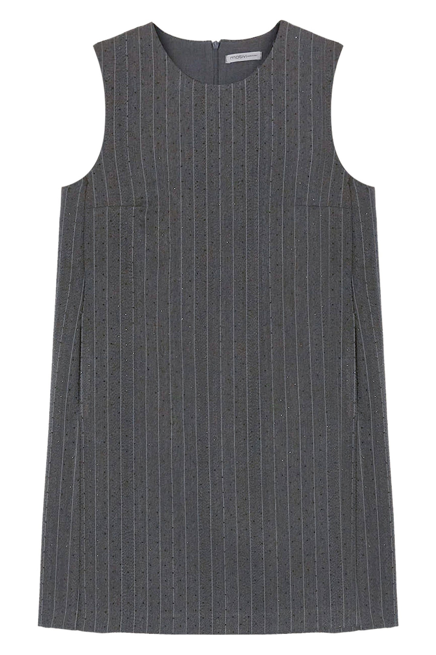 LONG PINSTRIPED SHEATH DRESS WITH CRYSTALS GREY 4