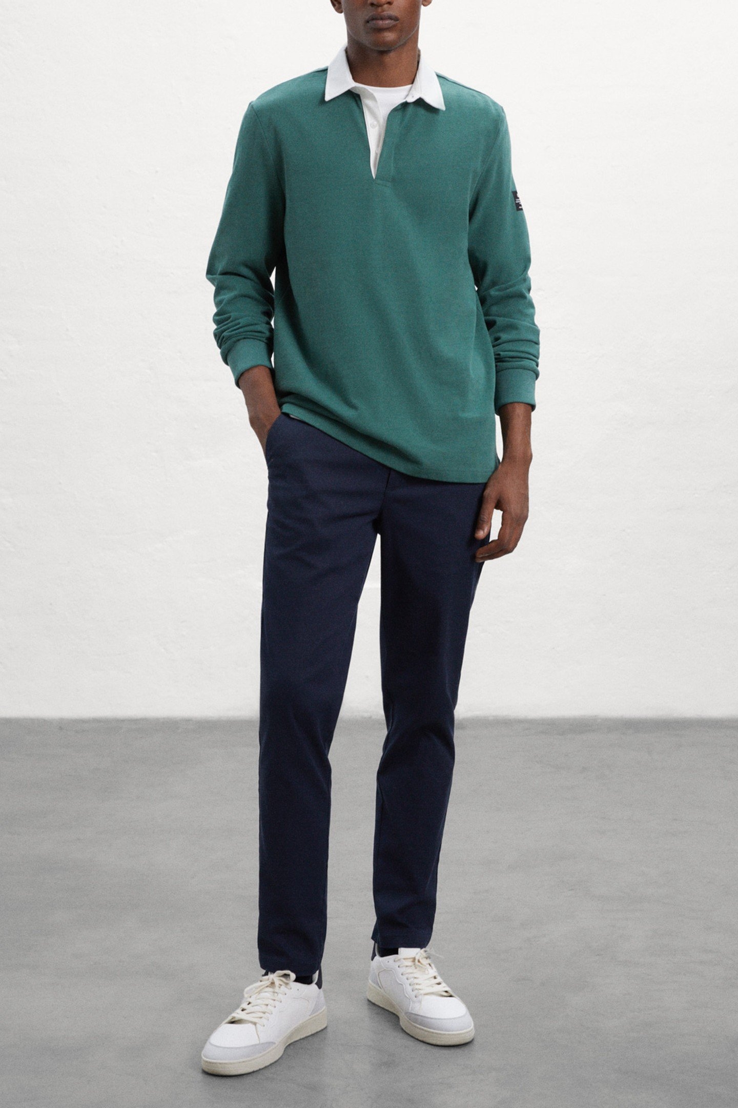 PERIALF LONG SLEEVE POLO OFF WHITE / URBAN GREEN 1