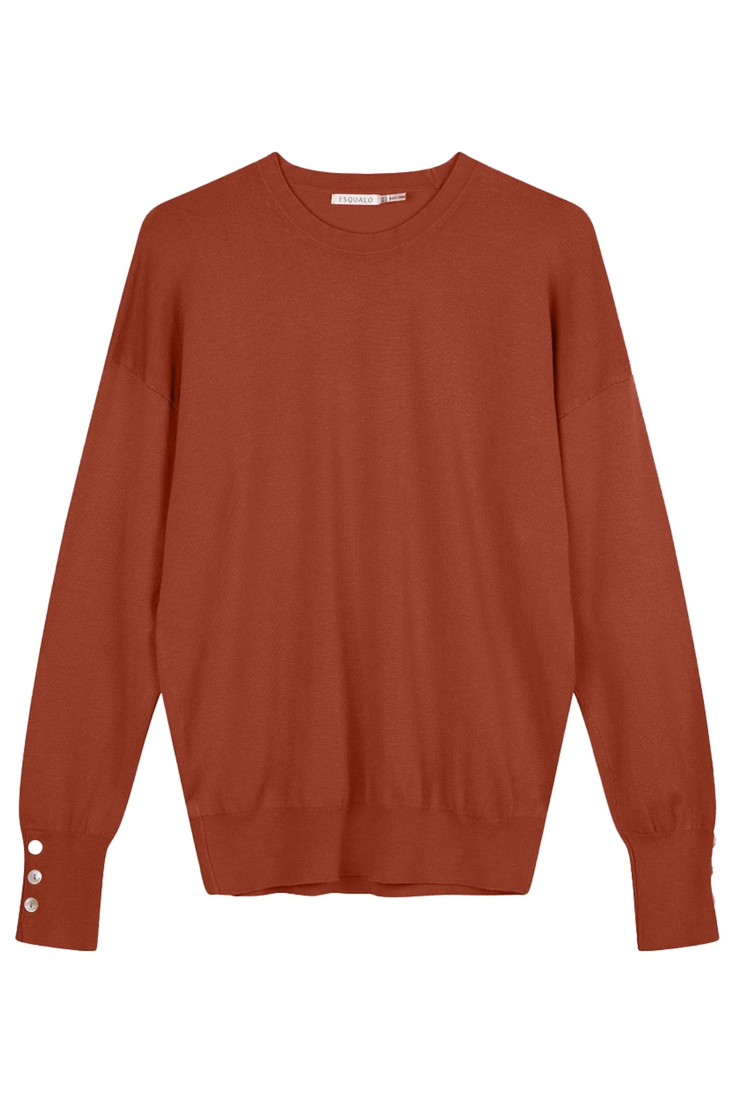 SWEATER BASIC BUTTON SLVE CUFF COPPER BROWN 1