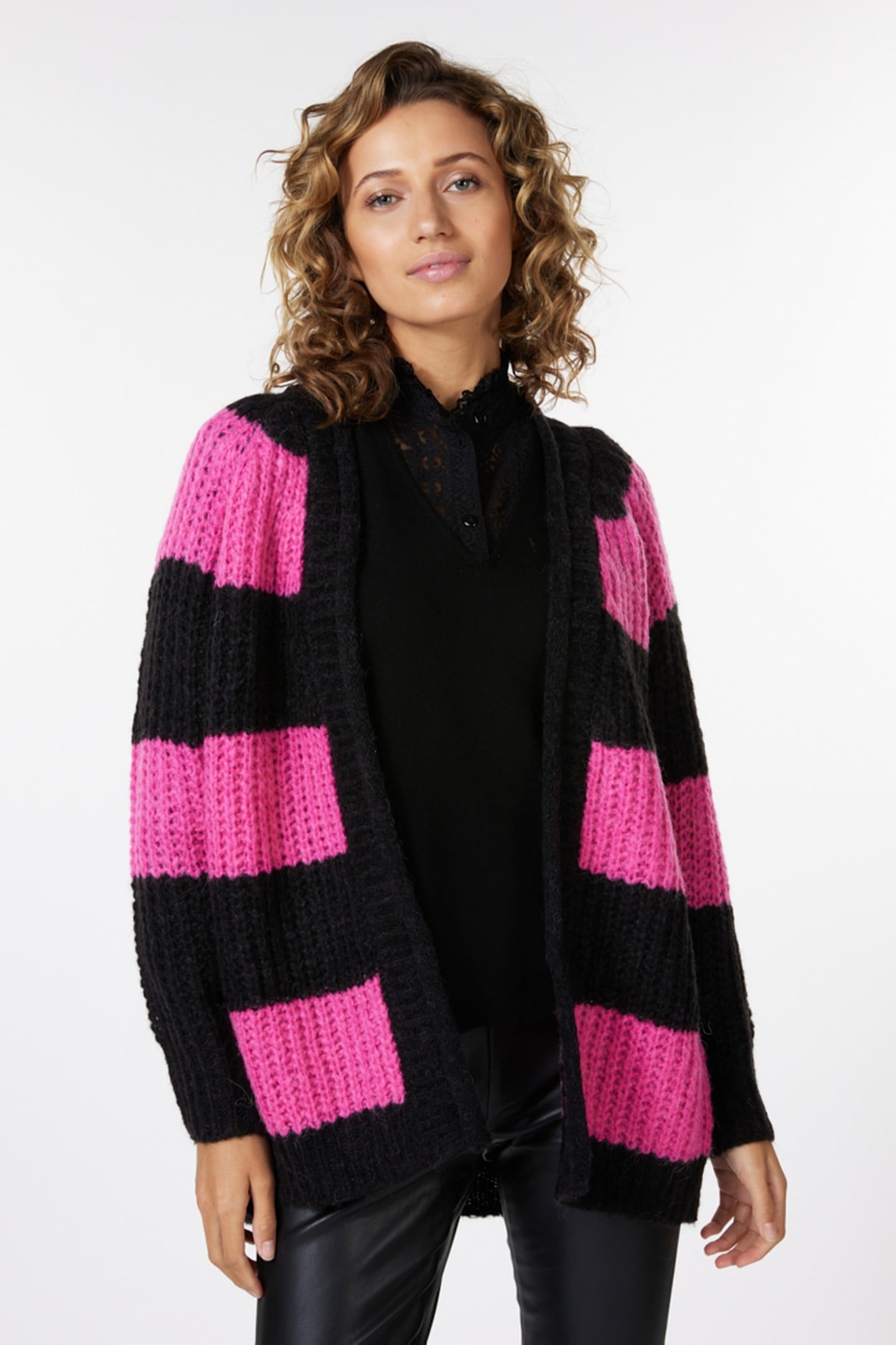 CARDIGAN STRIPED BLACK / PINK 1