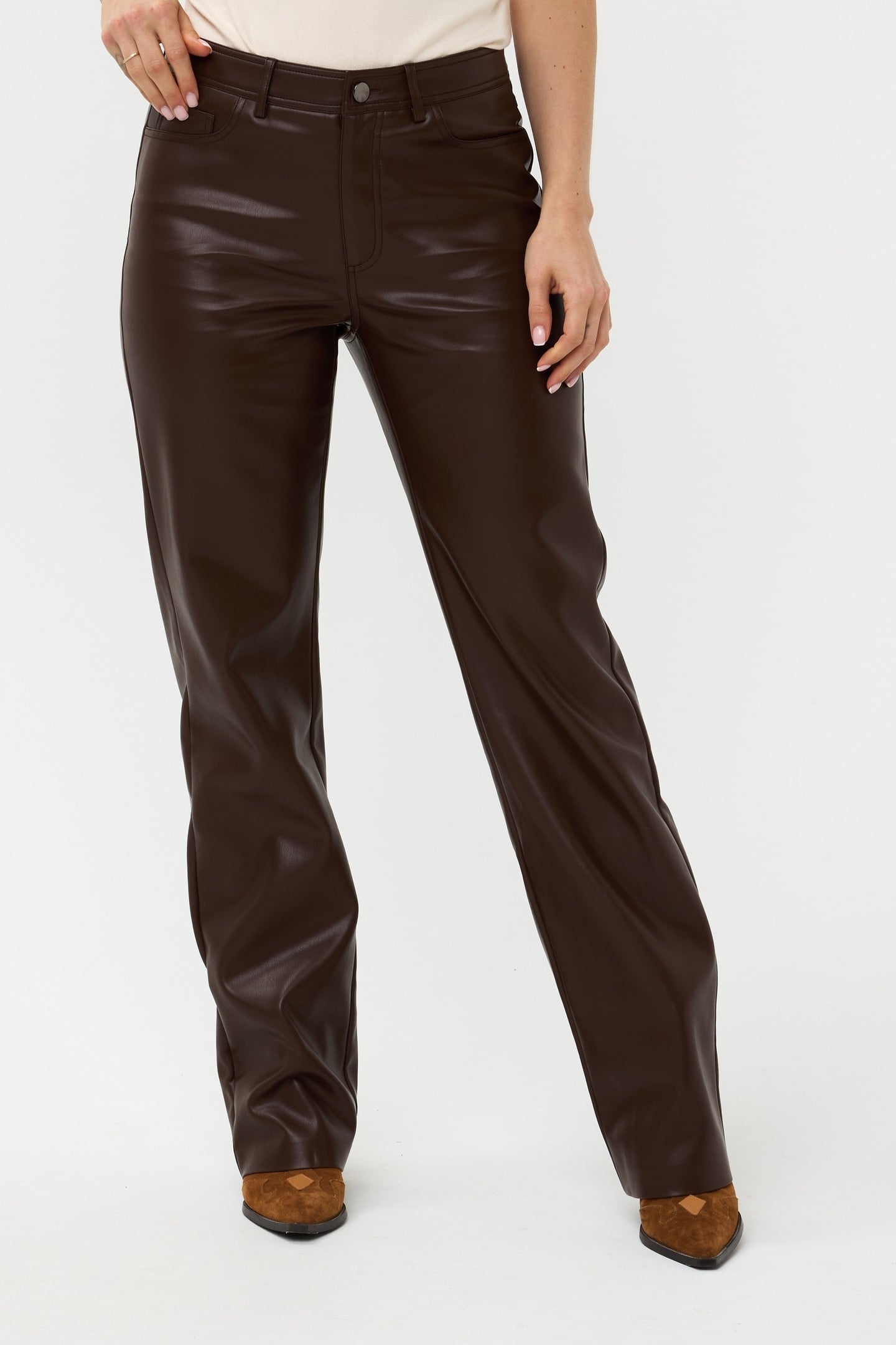 TROUSERS 5 POCKET VEGAN LEATHER CHOCOLATE 3