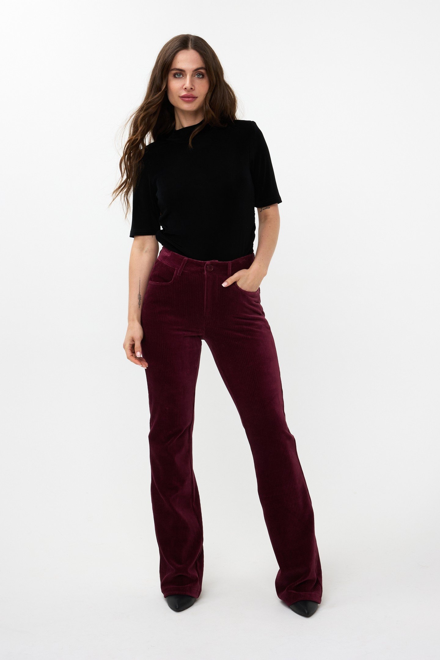 TROUSERS RIB FLAIR WINE RED 4