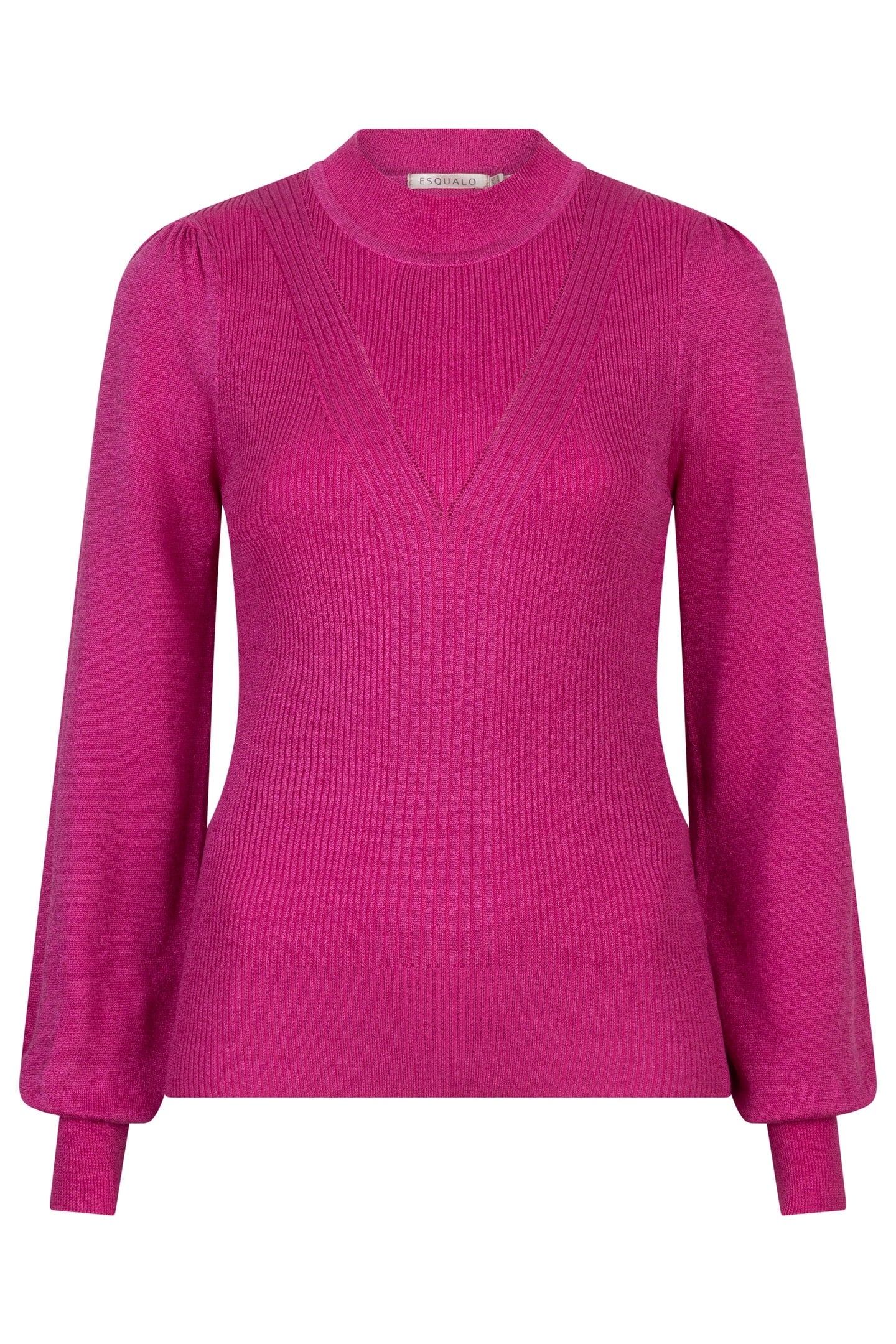 SWEATER MIX RIB V-DETAIL LUREX NEON CERISE 4