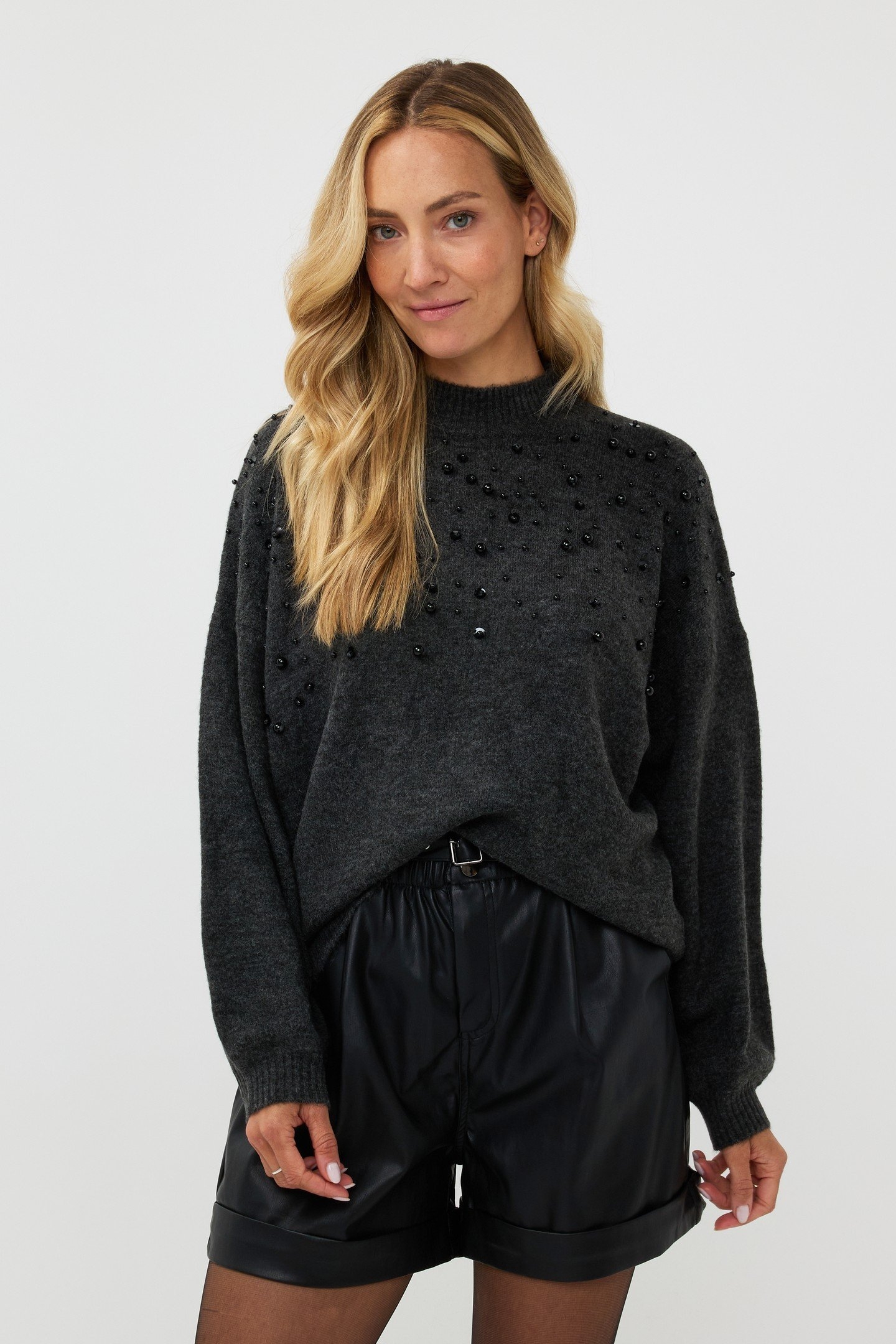 SWEATER BEADING DARK GREY 1