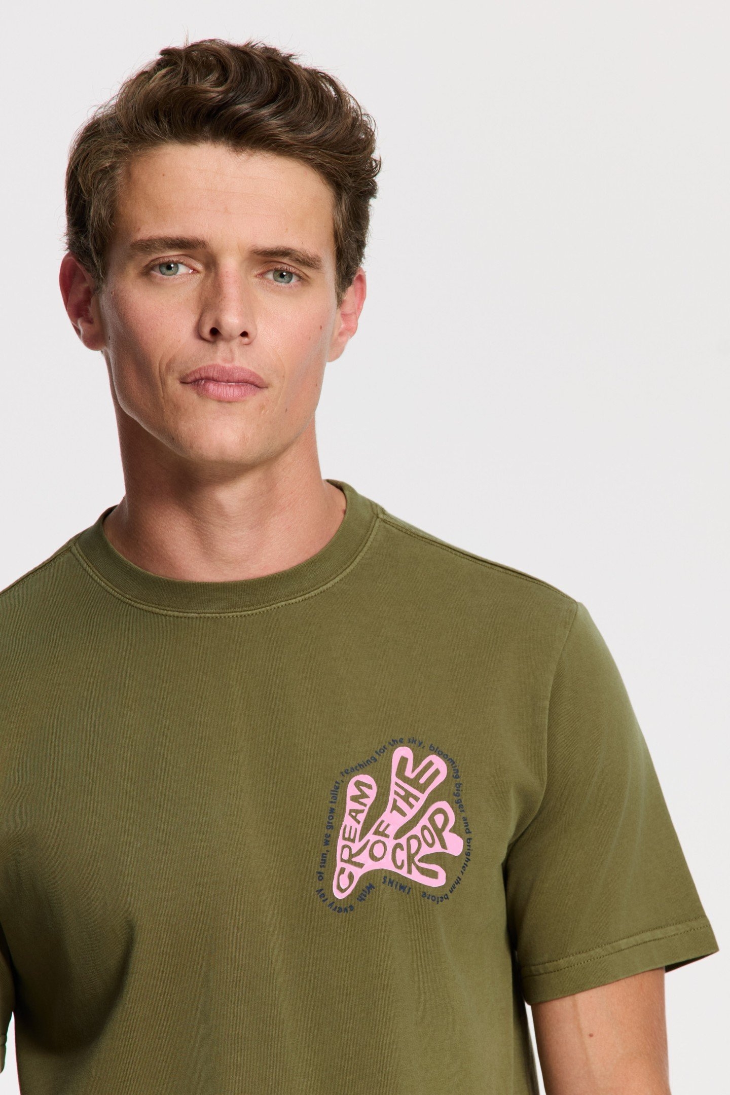 LIAM REGULAR FIT CORAL TEXT T-SHIRT GREEN OLIVE 5
