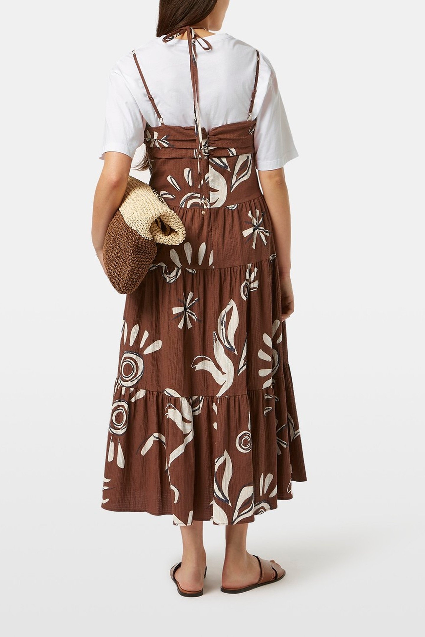 COTTON SEERSUCKER MIDI DRESS INKY SUN BROWN 3