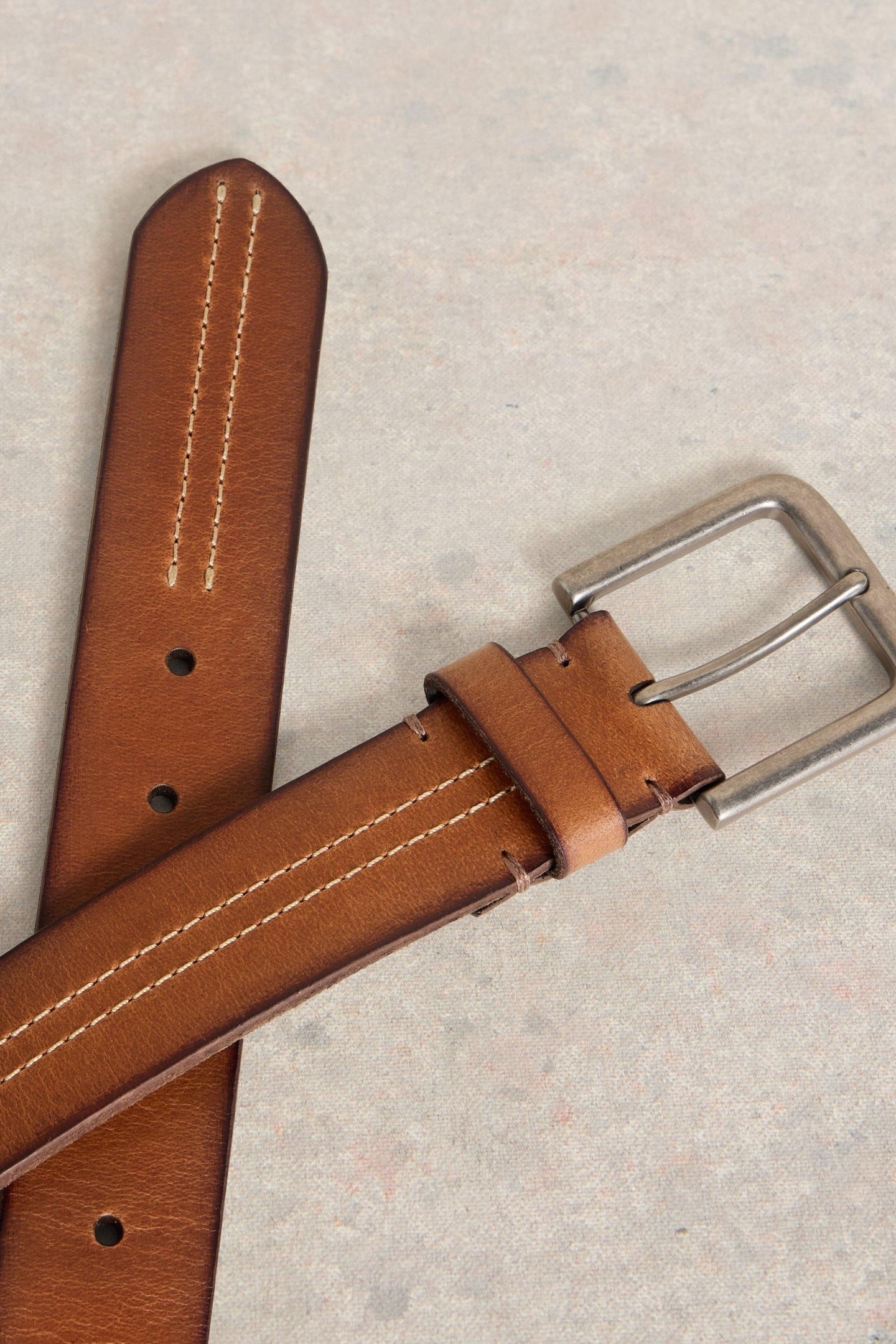 DOUBLE STITCH LEATHER BELT MID TAN 3